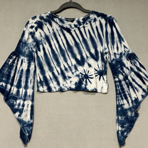 Kathmandu Imports Tie Dye Crop Top Flare Sleeves One Size Witchy Whymsigoth Boho - Picture 1 of 6